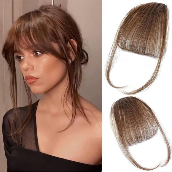 100% Real Human Hair Clip on Wispy Front Bangs Fringe Hairpiece, Topper - Picture 1 of 15